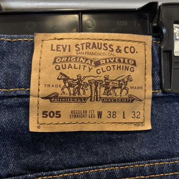 VTG 90s Levi's Jeans 505 Mens 38x32 Dark Wash Denim Orange Tab Straight Leg Blue - Picture 4 of 14